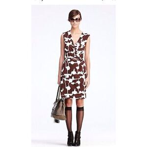 DIANE VON FURSTENBERG DEEP BROWN FOREST WEAVE CALLISTA WRAP DRESS Sz 8